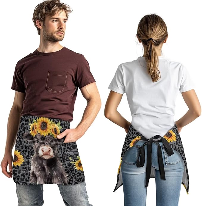Waistress Apron with Pockets Coffee Waiter Apron Long String Chef Half Aprons for Cooking Kitchen Hairdresser