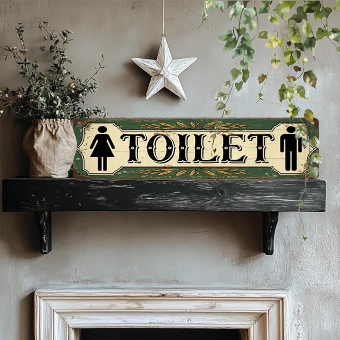 Rustic Bathroom Theme Decorative Sign - ''Toilet'' Metal Sign, 16x4 Inch - Farmhouse Art Plaque Sign For Home, Restroom, Yard, Bar or Cafe, Office Hanging Decor, Retro Room Decor