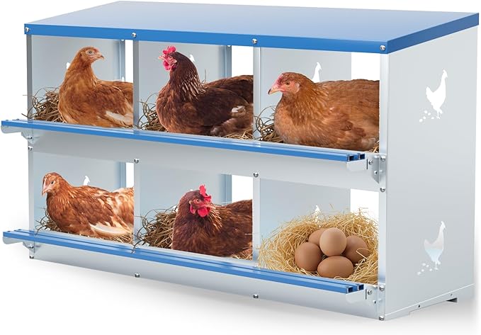 Chicken Nesting Box 6 Compartments Metal Laying Boxes for Chicken Hens Poultry Ducks Protect Eggs Chicken Coop Easy Egg Collection Wall Mount Nest Box for Chicken Coop