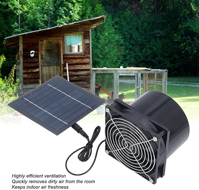 Solar Powered Exhaust Vent Fan, Professional Efficient Energy Saving Solar Powered Duct Fan for Outside Attic Dog House Shed Chicken Coop 5W, Solar Vent Fan