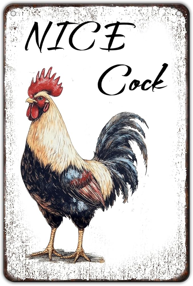 Nice Cock Metal Tin Sign 12x8 Inch Farmhourse Chicken Poster Chicken Tin Sign Home Kitchen Garden Bar Pub Restaurant Are Wall Decor