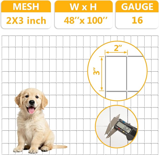 Metal Garden Fence, Hot Dip Galvanized After Welding, 2"x3" 16 Gauge, 48inch H x 100ft L Welded Wire Fencing,2/3/4/5/6ft Tallx50/100 ft Long Hardware Cloth for Yard,Farm,Chicken,Dog,Vegetable Protect