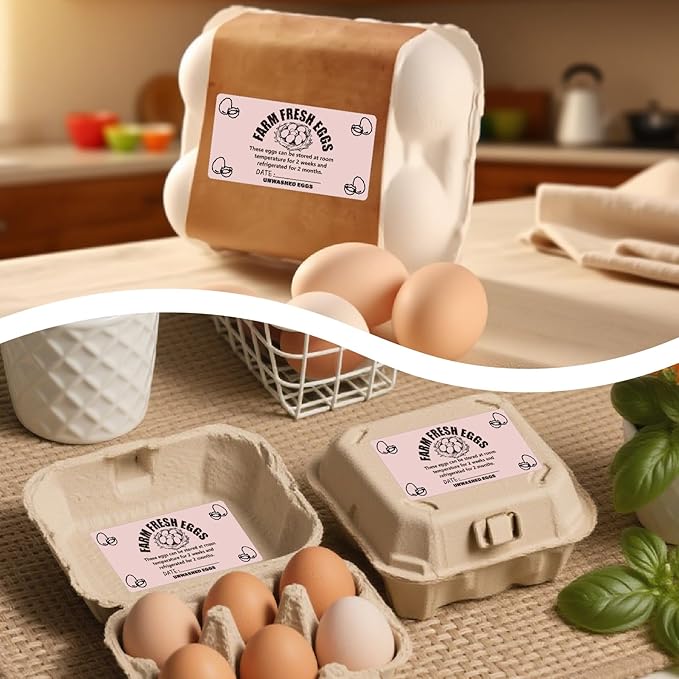 60Pcs 4 x 2 Inches Farm Fresh Egg Carton Sticker with Collected Date Self Adhesive Writable Fresh Egg Labels Packaging Tags for Box Containers Business Farmhouse Market Supplies
