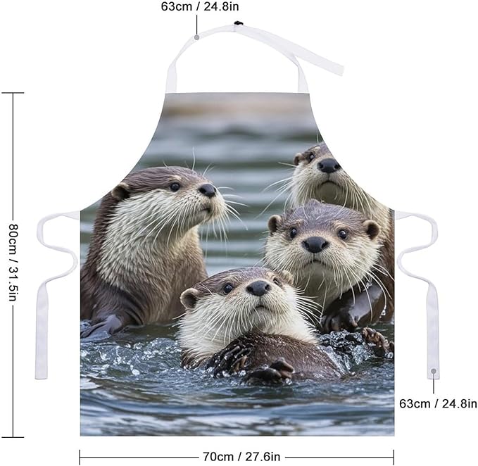 Waterproof Apron Adjustable Bib Aprons with Pockets Orange Cat Sleeping Apron Kitchen Aprons for Women Men