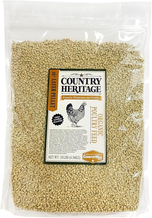 Country Heritage Hen Egg Layer Organic Pellet 10lbs - 16% Protein Non-GMO Chicken Feed for Increased Egg Production & Strong Eggshells, High Protein