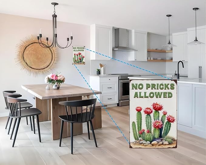 Funny Cactus Tin Sign – Vintage Succulent Wall Decor for Home, Kitchen, Garden or Greenhouse, Retro Metal Plaque for Plant Lovers, 8x12 Inch