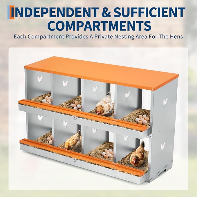 8 Compartment Nesting Boxes for Chickens, Chicken Nesting Box to Protect Eggs, Chicken Laying Boxes, Easy to Clean and Install
