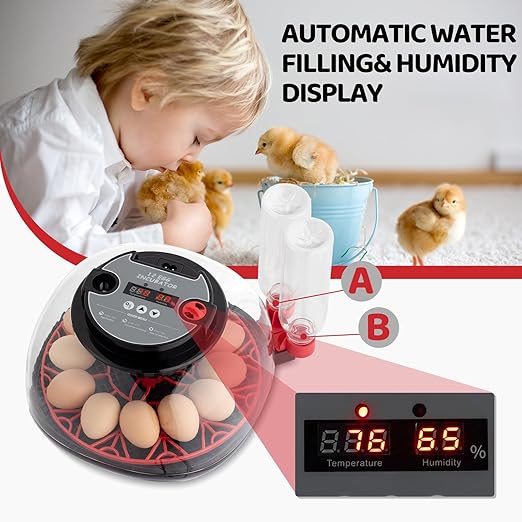 12 Egg Incubators for Hatching Eggs, Chicken Egg Incubator with Egg Candler, Automatic Egg Turning and Temperature, Humidity Control, Temperature Alarm, Egg Hatcher Incubator for Chickens and Quail