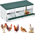 3-Hole Chicken Nesting Box, Large Ventilated Galvanized Steel Laying Box with Compartments, Wall-Mounted, Easy Egg Collection & Cleaning, Roll Away Nest Box for Coop - Green