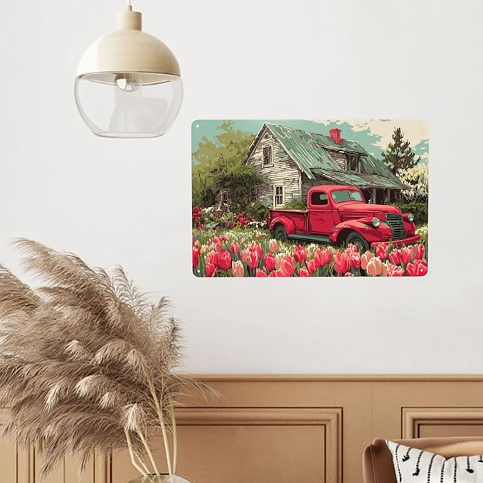 Rural Gardens And Old Trucks Metal Tin Signs Poster,Vintage Colors Aesthetics,Practical Decorative Gifts,Easy To Hang,Gifts For Friends & Family,Yard Garden, Fence,Kitchen Decor 8X12 Inch