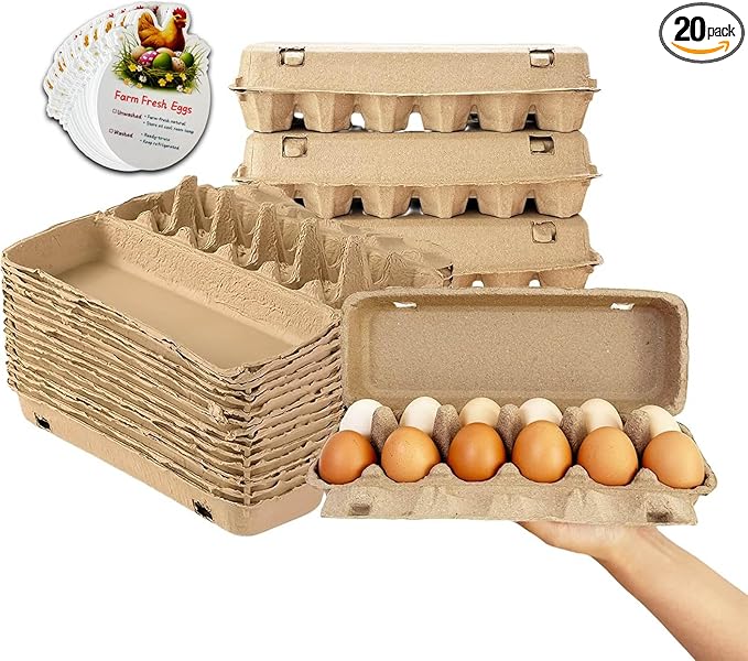 Reusable Pulp Egg Carton,12-Count Storage Container, Farm Fresh Egg Holder for Countertop, Chicken Egg (20, brown, 2 * 6)