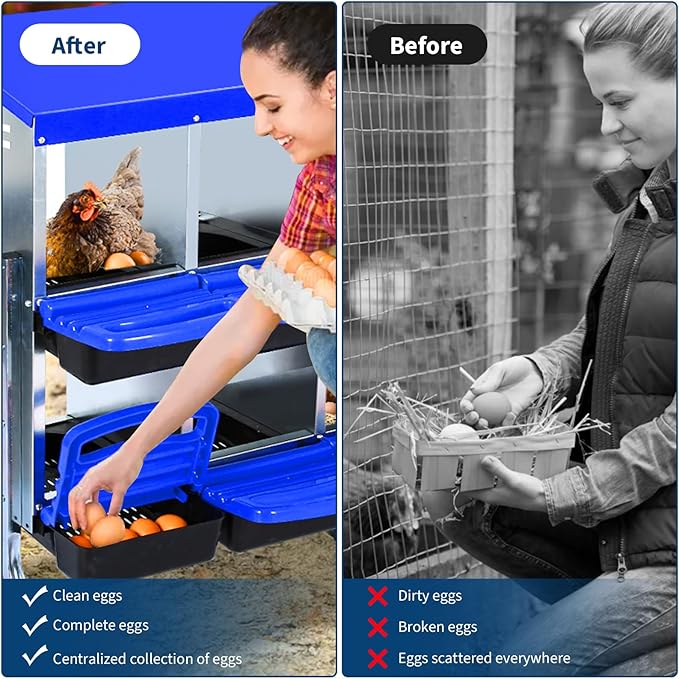 Chicken Nesting Boxes,Roll Away Eggs Laying Boxes,Large Bedding for Hens Birds Duck Coop Poultry Habitat Supplies,6/8/10 Compartments,Legs/No Leg,Cleanable Pull Out Hen Roosting Boxes