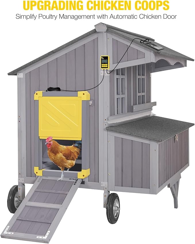 Aivituvin Chicken Coop Upgrade Durable Outdoor Chicken House with Large Wheels, Nesting Box, Leakproof Pull-on Tray and UV-Resistant Roof Panel (Light Grey)