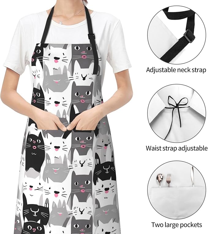 Shark Jumping Home Aprons 2 Pockets 33"×28" for Men Women, Ocean Sea Waterproof Kitchen Cooking Bib