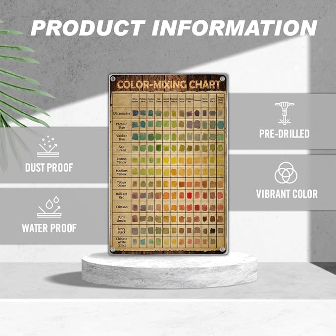 Colormixing Chart Metal Sign Vintage Wall Art For Classroom And Studio Watercolor Painting Reference Poster Home Decor Lovers 8 x 12 Inch Aluminum Kitchen Indoor Outdoor