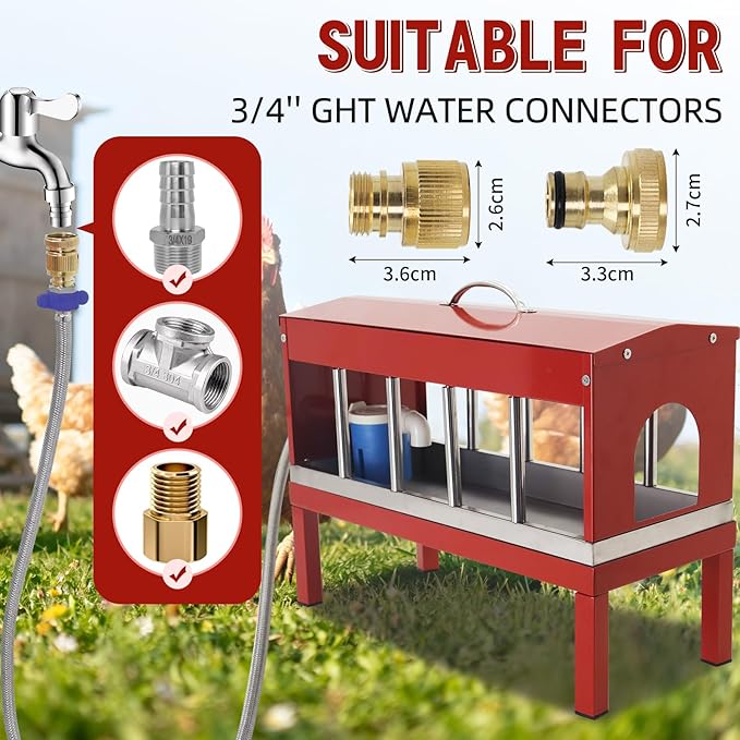 Automatic Chicken Waterer，Stainless Steel Large Chicken Drinker with Float Valve,Multi-Side Drinking Holes and Detachable Legs,Easy Clean Poultry Water Dispenser for Chicken Coop Duck Pigeon,Goose
