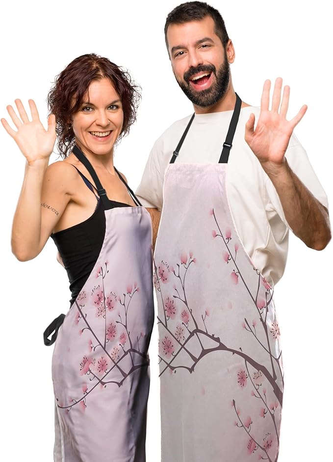 Kitchen Apron for Women Cherry Blossom Funny Aprons for Men for Cooking Restaurant BBQ Painting Crafting Gardening 27” (W) x 31” (H), Waterproof Aprons