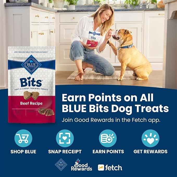 Blue Buffalo Bits Soft Dog Treats for Training, Made with Natural Ingredients & Enhanced with DHA, Beef Recipe, 4-oz Bag