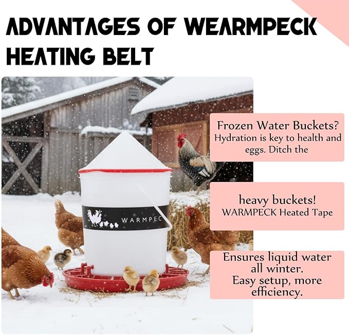 Remerry 2 Pack Chicken Water Heater Thermostat Bucket Belt Heated Strap for 2-5 Gal Buckets Chicken Waterer with 6ft Power Cord Self Regulating Heating Bucket Belt for Freezing Winter (Black)