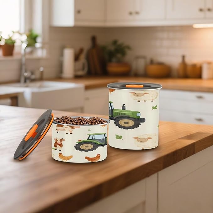 Farm Animals Cartoon Tractor Coffee Canister 17oz Stainless Steel Airtight Food Storage Container with Lid for Beans/Cereal Preserval