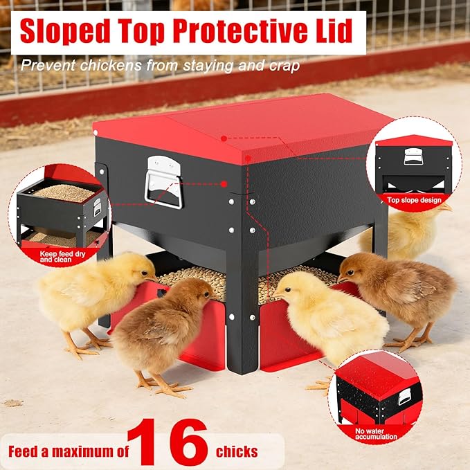 100lbs Automatic Chicken Feeder, Galvanized Steel, Weatherproof & Secure-Lid Large Capacity Poultry Feeder for Outdoor Use, No Waste Feeding Box for Chickes, Ducks