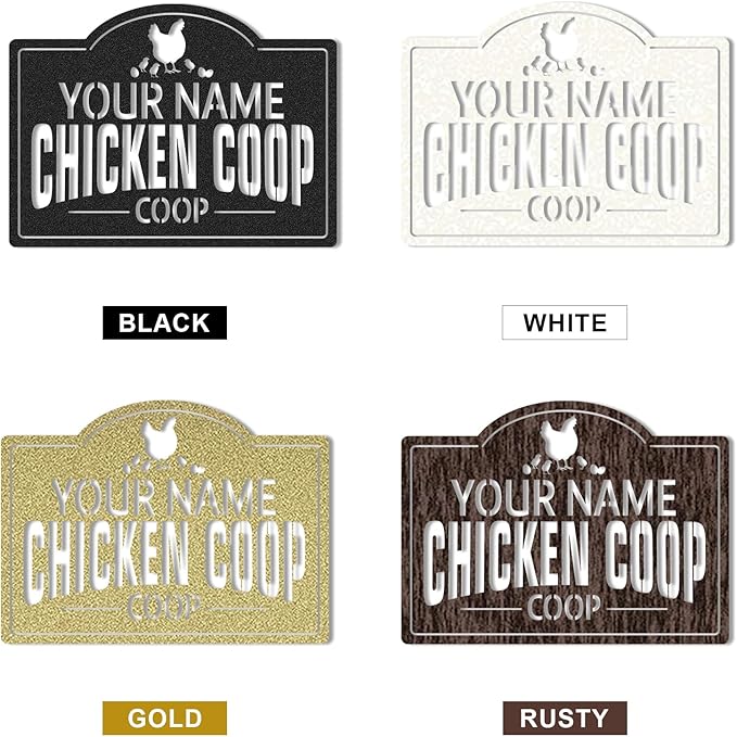 Personalized Chicken Coop Signs, Outdoor Chicken Coop Decor, Vintage Farmhouse Wall Decor, Custom Metal Name Sign for Farm Yard Garden Home, Gifts for Chicken Lovers Color04