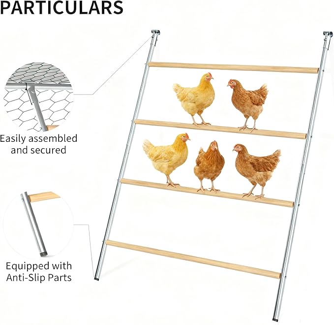 Chicken Roosting Ladder, 55" L x 40" W, 4-Level A-Frame Perch with Metal Frame, Multiple Wood Bars for Poultry Coop