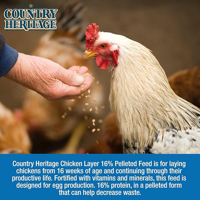 Country Heritage Hen Egg Layer Pellet 10lbs - 16% Protein Chicken Feed for Increased Egg Production & Strong Eggshells, High Protein