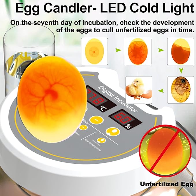18/60 Incubator for Hatching Eggs, Egg Incubators with Humidity Display, Egg Candler, Automatic Egg Turner, Poultry Egg Incubator for Hatching Chicken Duck Bird Quails- Yellow 2 Egg Trays