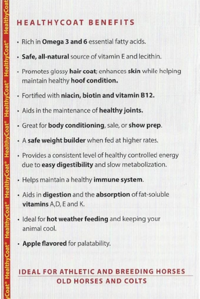 Healthy Coat Feed Supplement For Horses: Gallon. Skin, Coat, Body Condition, Performance, Allergies, Immune System, Hoof, Joint, Omega 3 & 6 Fatty Acids.
