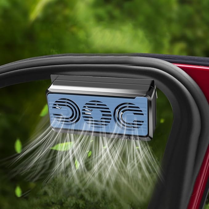 Car Solar Powered Exhaust Fan - 180 Vehicle Ventilation Fan with Three Air Outlet (Black-Blue)