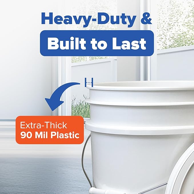 ePackageSupply 5 Gallon Bucket with Gamma Seal Screw on Airtight Lid, Food Grade Storage, Premium HPDE Plastic, BPA Free, Durable 90 Mil All Purpose Pail, Made in USA, 120, White