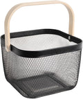 Metal Mesh Steel Harvest Basket, Square Wire Garden Basket with Handle – Multi-Functional Storage Organizer for Gathering Vegetables, Fruits, Kitchen, Garden, Picnic & Cabinet (Black)