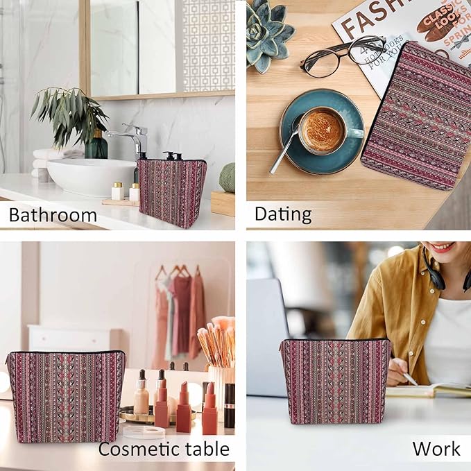 Paisley Stripe Cosmetic Bags For Women, Abstract Ethnic Paisley Floral Boho Makeup Bag Toiletry Bag Accessories Organizer Storage Bags Makeup Pouch For Travel Business Gym Camping Bathroom