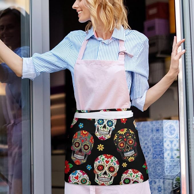 Half Apron with 3 Pockets Chef Cooking Kitchen Restaurant Aprons for Women Men