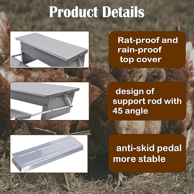 kathson Automatic Treadle Chicken Feeder,11lbs Pedal Chicken Feeder Rat Proof Poultry Feeder with Rainproof Lid Stainless Steel Treadle Feeder for Chickens Pheasants Ducks