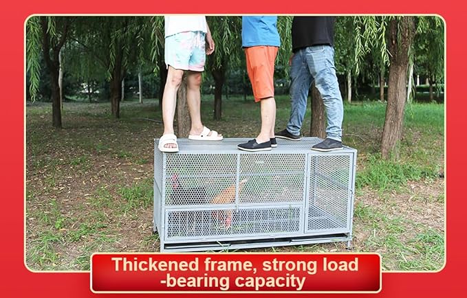 Chicken Cage Metal Poultry Breeding Coop With Pull-Out Trays Feeding Troughs And Wheels Chickens Coop Run Enclosure Pen For Yard Farm Small Animals Duck Ra(Size:150*60*73cm(59*23.6*28.7in),Color:Gray)
