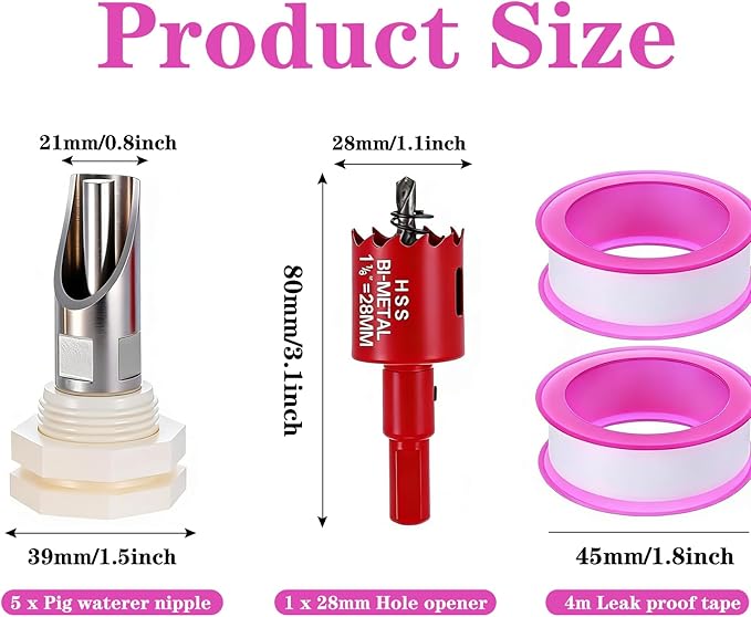 5-Pack Pig Water Nipple，Pig Nipple Waterer for Barrel Kit，Automatic Pig Nipple Drinkers Kit，Piglets Nipple Feeders ，Hog Feeder Nipple