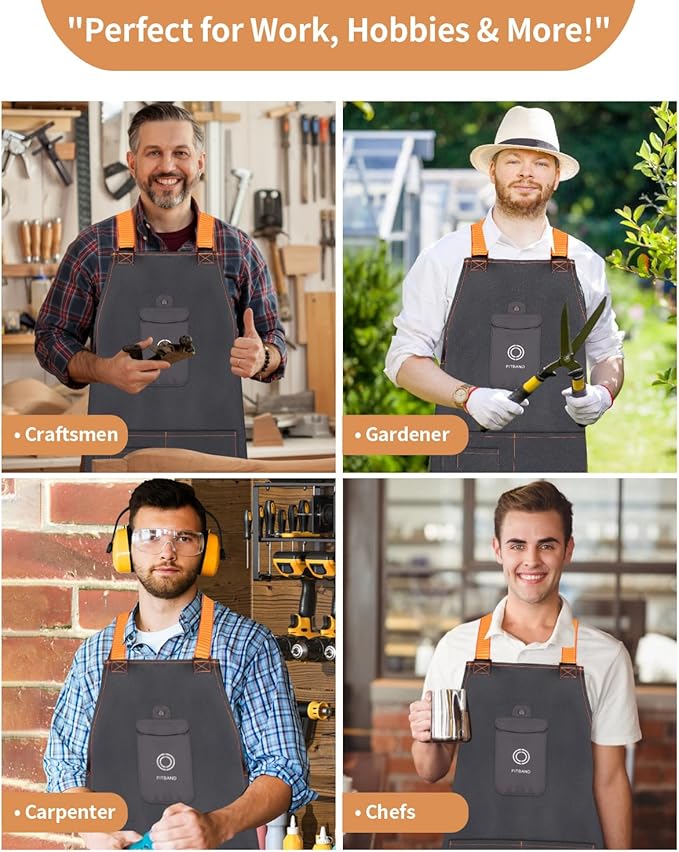 Adjustable Work Apron with Secure Multi Phone Pocket - Design for Cooking, BBQ, Gardening, Carpentry, Bartending, Serving
