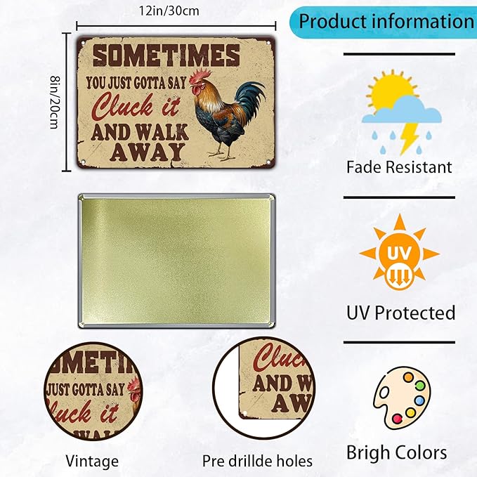 Chicken Farm Metal Tin Sign Chicken Cluck It Iron Sign Home Kitchen Wall Decor 12x8 Inch Funny Plaque