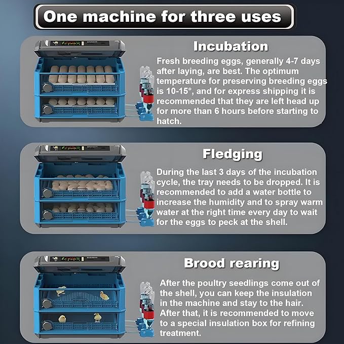 Egg Incubator with Automatic Turning and Humidity Control, Digital Display for Hatching Chicken, Duck, and Quail Eggs - Adjustable 300 Egg Capacity