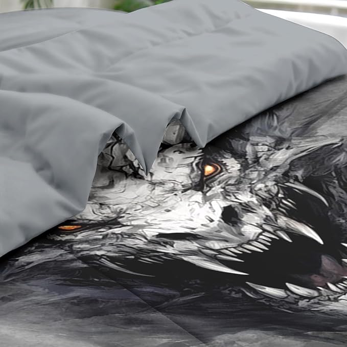 Comforter Set Twin Size, Dragon Gray 5 Pcs Bedding for Kids and Adults,Dark Death SkeletonBed Sheet Sets with Fitted Sheet Pillowcase & Sham for Bedroom Bed Decor