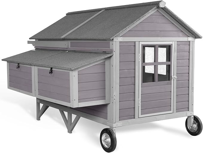 GUTINNEEN Chicken Coop with Super Large Wheels for 8-10 Chickens Mobile Duck House 68.1" L with Four Nesting Boxes, Four Perches, Easy to Move