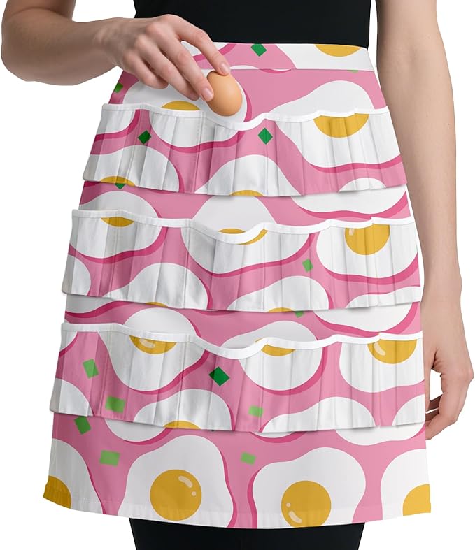 CUTHOLLOW Egg Collecting Apron for Adlut, Housewife, 18 Deep Pockets Hen Egg Gathering Holding Apron with Elastic Closures