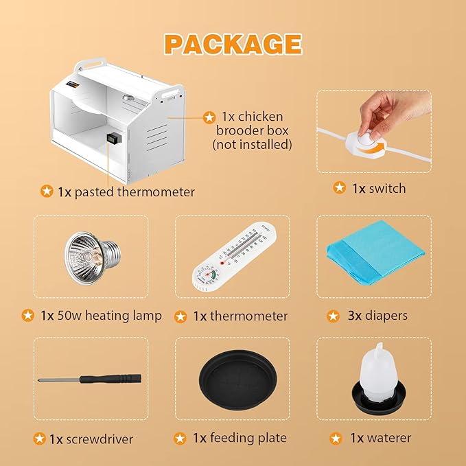 Chicken Brooder Box for Chicks, Quail Brooder with Heating Lamp, 2 Mode Thermometers Warms Up to 10 Chicks for Duckling Parrot Lizard