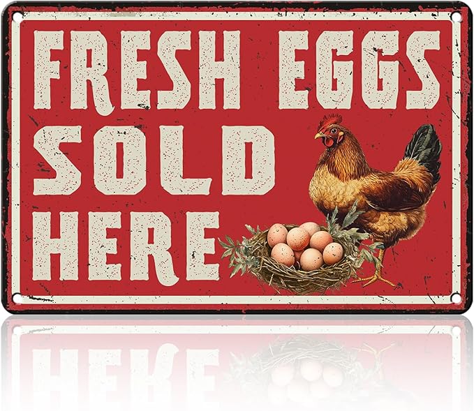 Vintage Farm Fresh Eggs Chicken Coop Metal Sign Funny Fresh Eggs Sale Here Farm Tin Poster Outdoor Farmers Market Wall Decor 12x16 Inch
