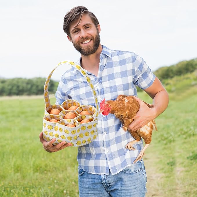 2 Pieces Egg Basket Mini Egg Collecting Bags Gathering Basket with 7 Pouches for Easter Farmhouse Chicken Hen Duck Goose Housewife Garden Transporting Storage, 8 x 2.6 Inch(Pretty)