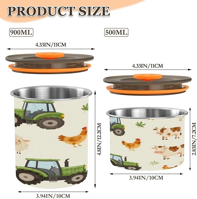 Farm Animals Cartoon Tractor Coffee Canister 30oz Stainless Steel Airtight Food Storage Container with Lid for Beans/Cereal Preserval