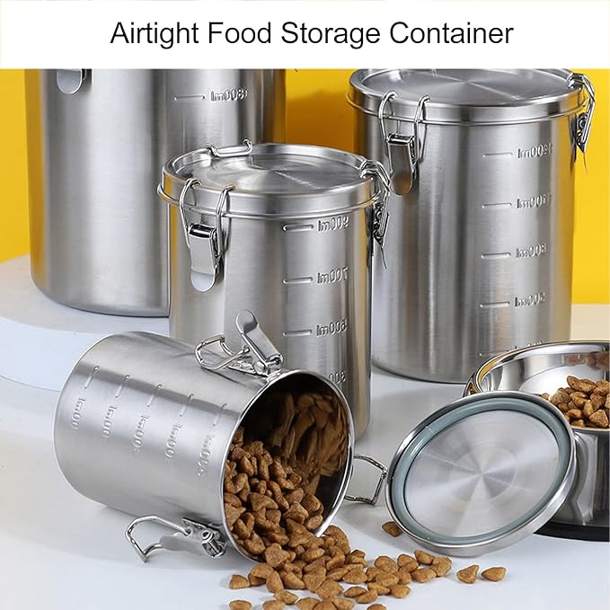 Fockety Airtight Dog Food Storage Container, Stainless Steel Food Canister with Lid and Sturdy Locking Clamp, Dog Cat Bird and Other Pet Food Storage Bin for Rice, Cereral, Grain, Flour