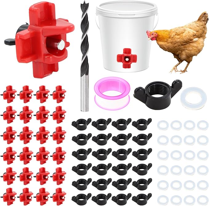 Chicken Water Nipples,25pcs Horizontal Chicken Nipple Waterer for Poultry Coop,Leakproof Poultry Watering System Non Leak,Water Saving Design for Drinkers Quail Duck Outdoor Use,with Drill Bits/Tape